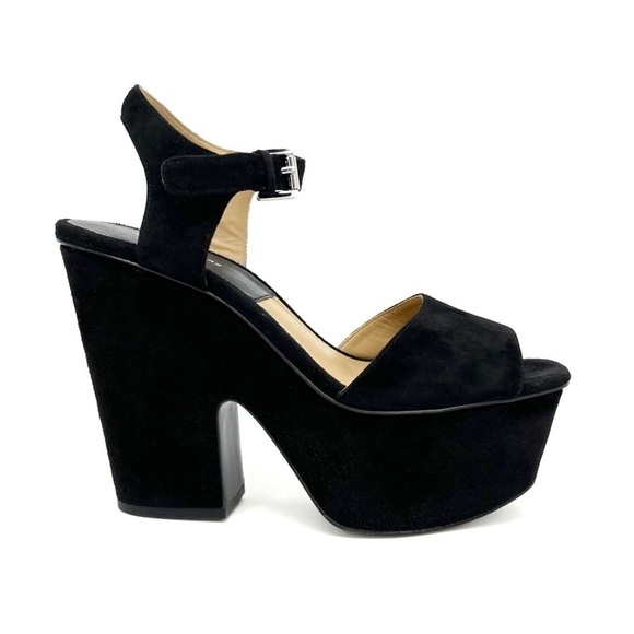 Michael Kors Collection Harley Platform Sandal Chunky Heels Black Suede Size 7.5 - Picture 2 of 10